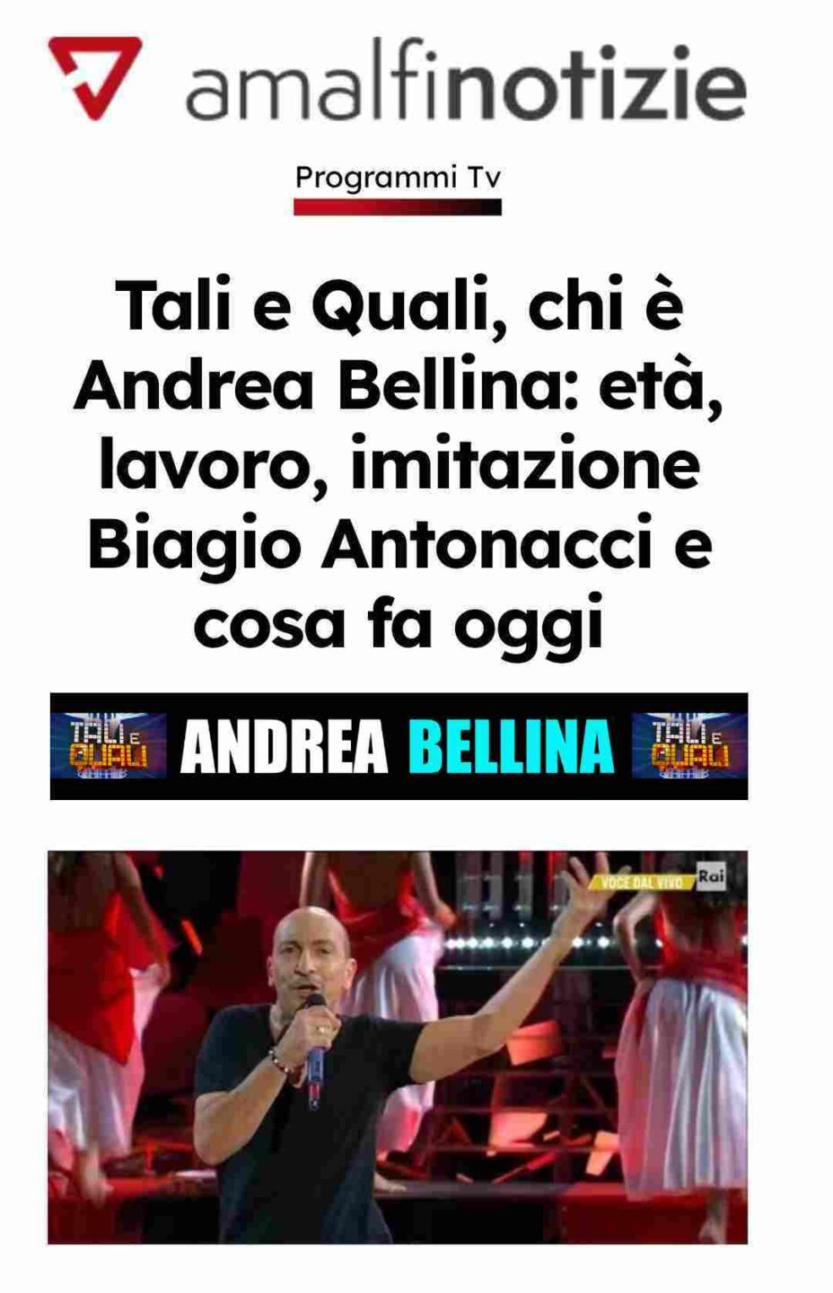 Andrea bellina a Tali e Quali su RAI1 con Carlo Conti